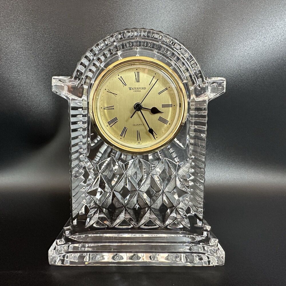 Waterford Crystal Lismore Carriage Clock Quartz Mantel Desk Tabletop Vintage